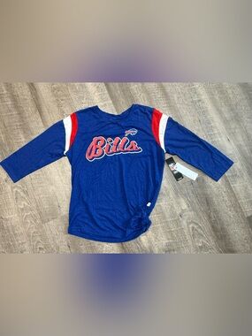 Buffalo Bills Women’s Blue Tee with Red Accents and Side-Tie Knotted Hem